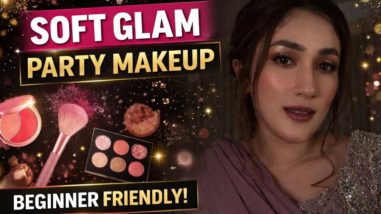 Wedding guest Party Makeup || Soft glam pink Makeup with glittery eyes || Farwa Shahid