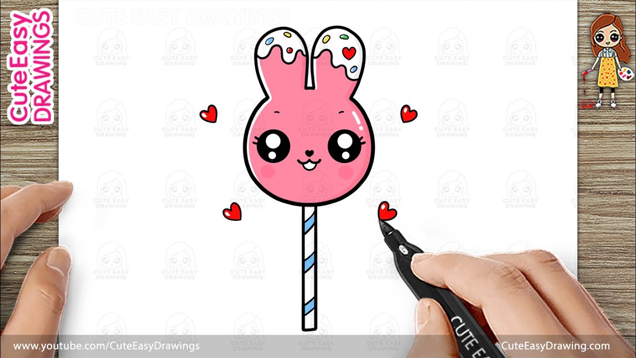How to Draw a Kawaii Bunny Lollipop | Cute Candy Drawing for Kids | Step by Step