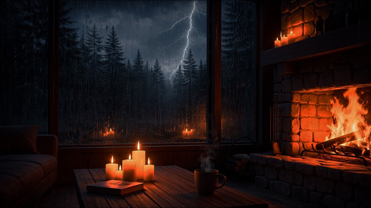 SLEEP FAST TONIGHT IN A COZY CABIN 🌧️ HEAVY RAIN, THUNDER & CRACKLING FIREPLACE FOR DEEP SLEEP 24/7
