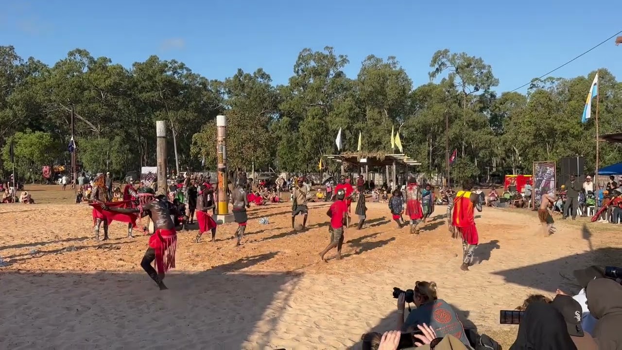 Red flag dancers at Garma festival 2025