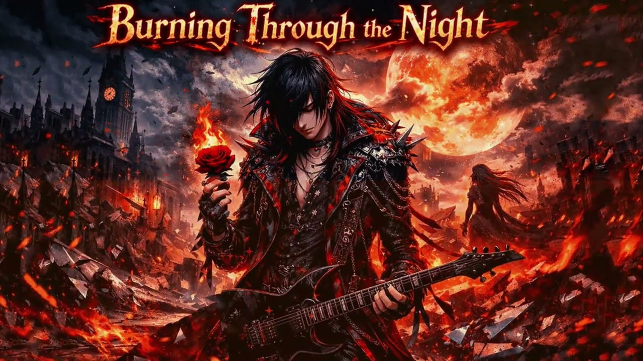 Burning Through the Night｜Anime Song｜Epic Music｜AI Music Video｜Japanese Rock｜Visual｜Symphonic Metal｜
