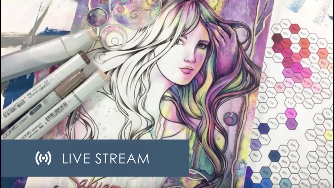 (1/6) Copic Coloring in Sakuems Fantasy Characters Coloring Book 2017 | Live Stream