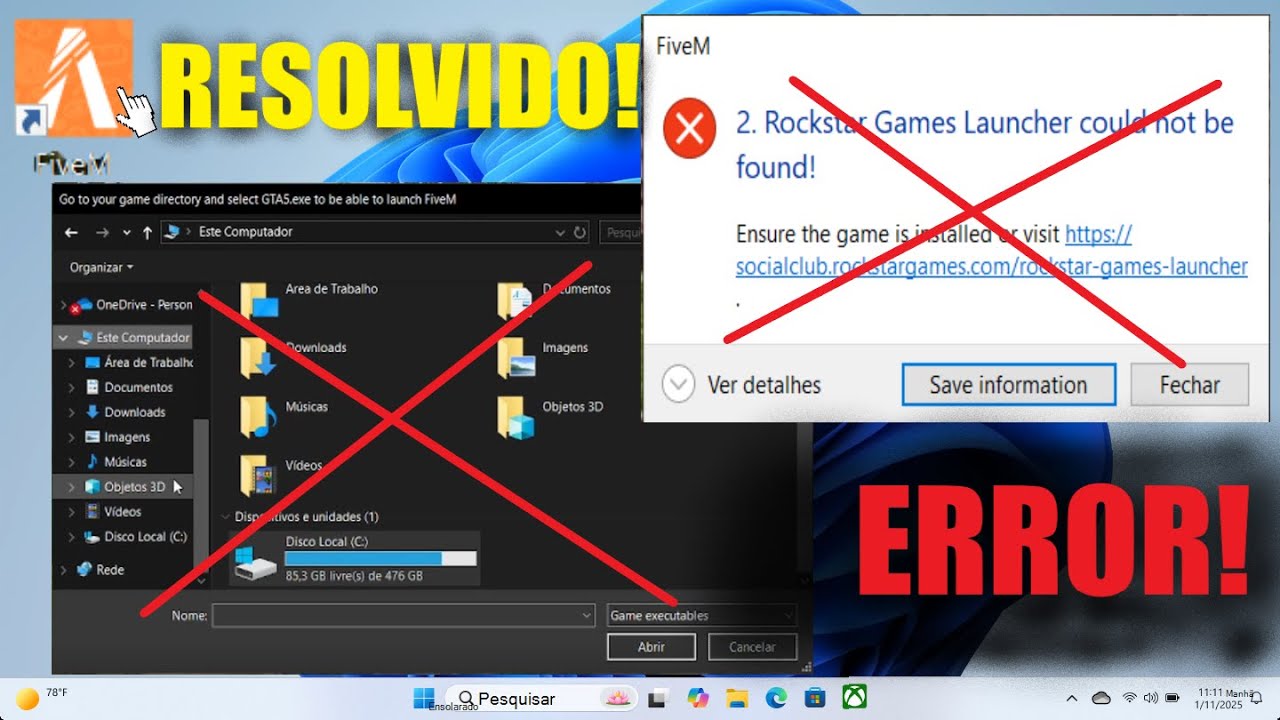 COMO RESOLVER O ERRO NÃO ENCONTRAR GTA5.EXE E ROCKSTAR GAMES LAUCHER COULD NOT BE FOUND! NO FIVEM