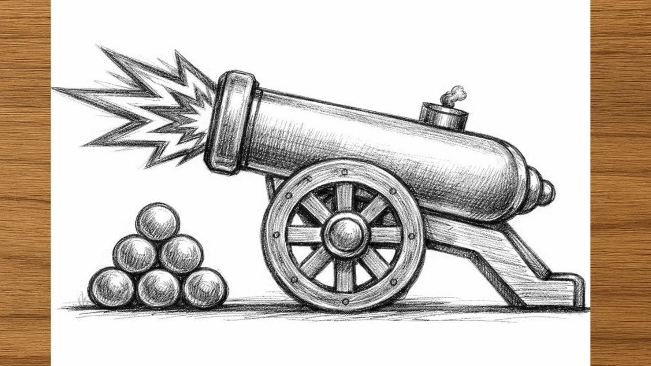 Old Cannon Drawing with Pencil  | Relaxing ASMR Sketch