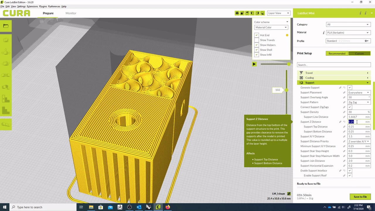 Cura lulzbot edition using support 004