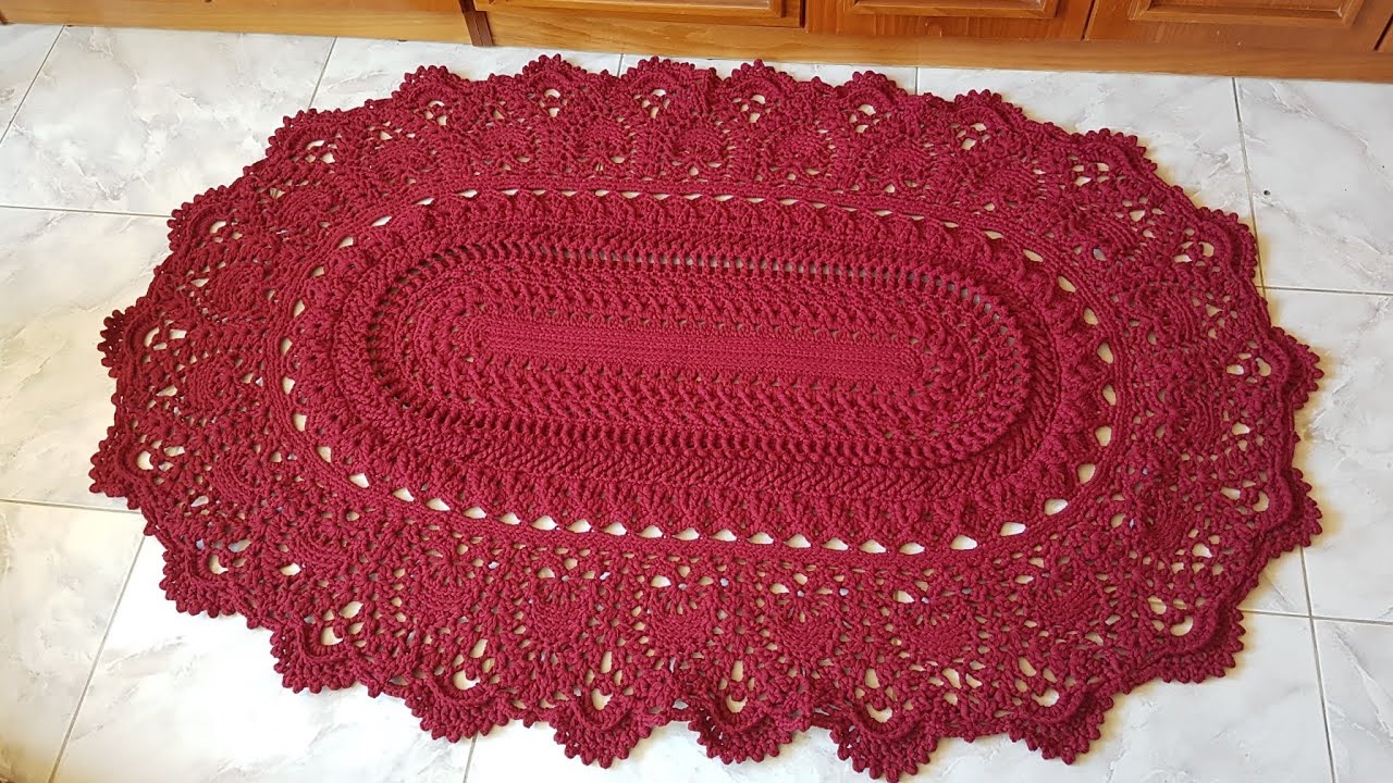 3 سجادة كروشية قمةالإبداع والتميز شرح تفصيلي خطوة بخطوة مفرش بيضاوي بالكروشيه  Rug/carpet in Crochet