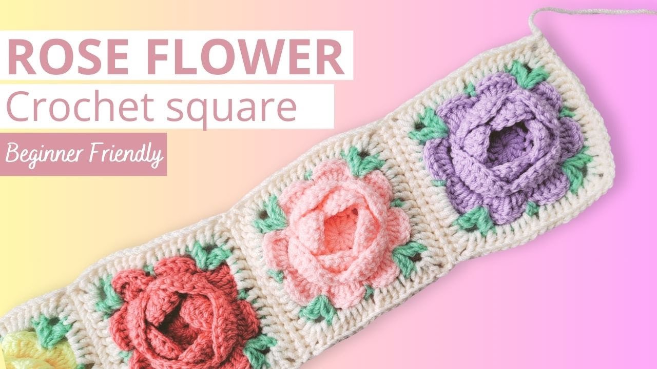 Crochet 3D ROSE granny square ( Easy flowers to crochet )