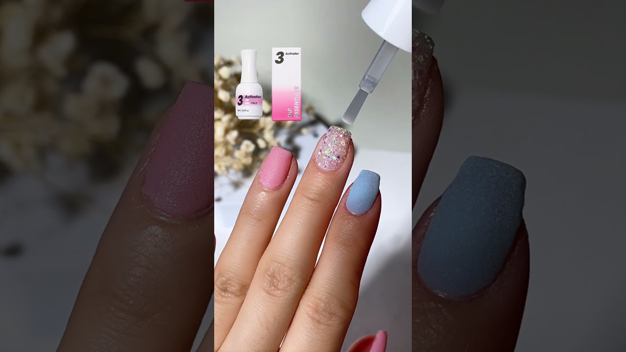 Pastel Pink & Blue Mermaid Glitter Nails Dipping Combo 💅🏻✨