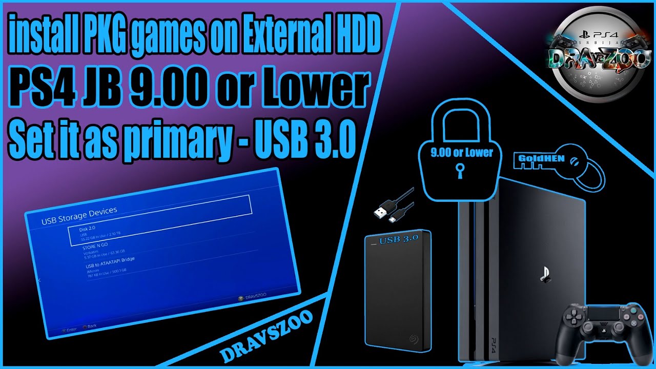 How to install PKG games on External HDD USB 3.0 or later and set it as primary PS4 JB 9.00 or lower