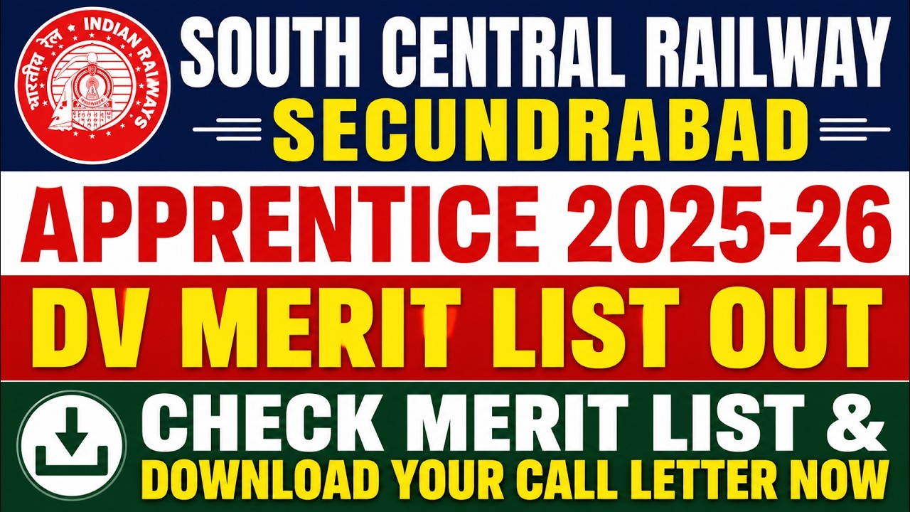 South Central Railway call letter of candidates called for DV against Act Apprenticeship (2025-26).