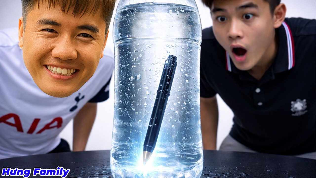 Hưng Troll | Thử Th&aacute;ch L&agrave;m Cho C&aacute;i B&uacute;t Ch&igrave;m Dưới Chai Nước Kh&ocirc;ng Dụng Cụ