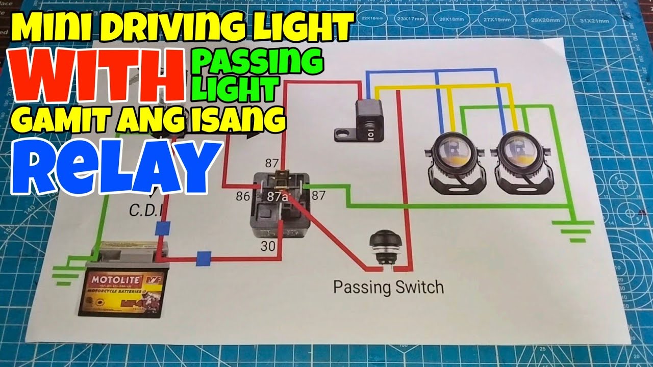 MINI DRIVING LIGHT WITH PASSING LIGHT GAMIT ANG ISANG RELAY ( WIRING DIAGRAM )