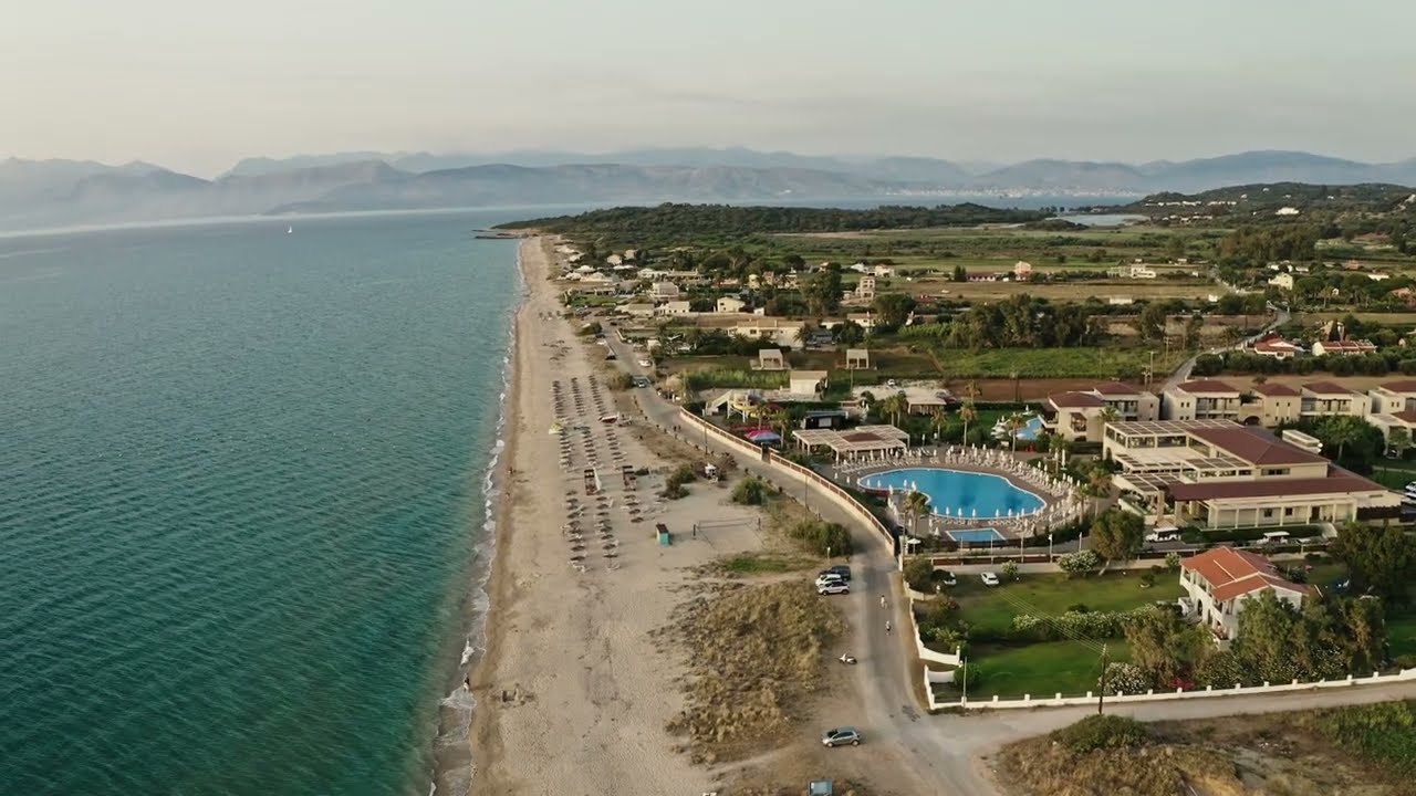 GR Almyros Beach Hotel Corfu 4K drone, Greece.