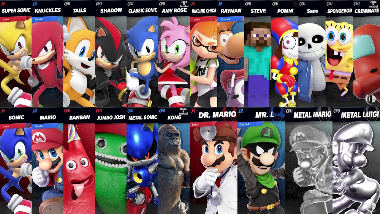 Super Sonic vs Tails vs Shadow vs Amy | Pomni vs Steve vs SpongeBob in Super Smash Bros Ultimate