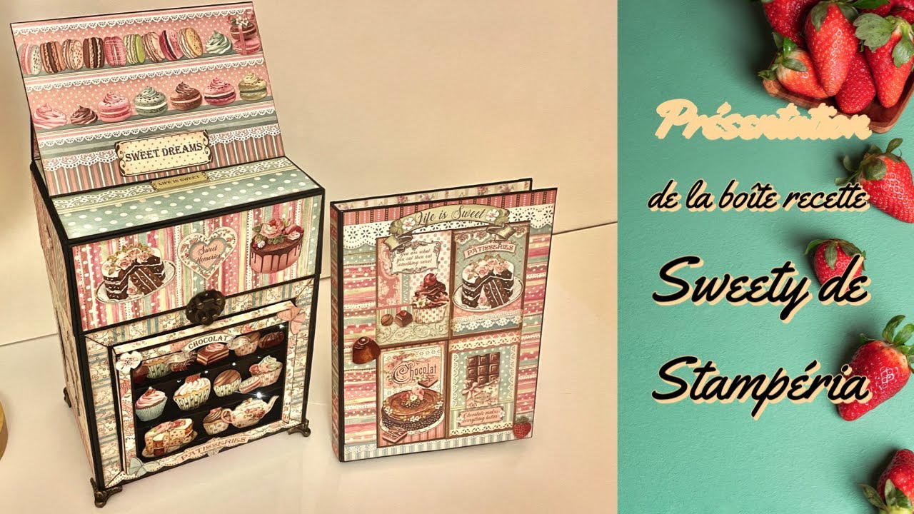 Scrapbooking, présentation de la boîte, recette Sweety de Stampéria avec son notpade ￼
