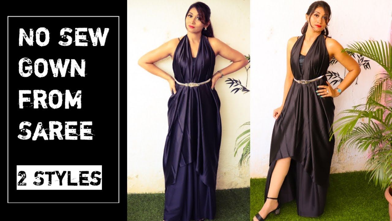 How to Wear a Saree as a Party Gown Without Safety Pins | Easy Saree Gown | No-Sew Gown
