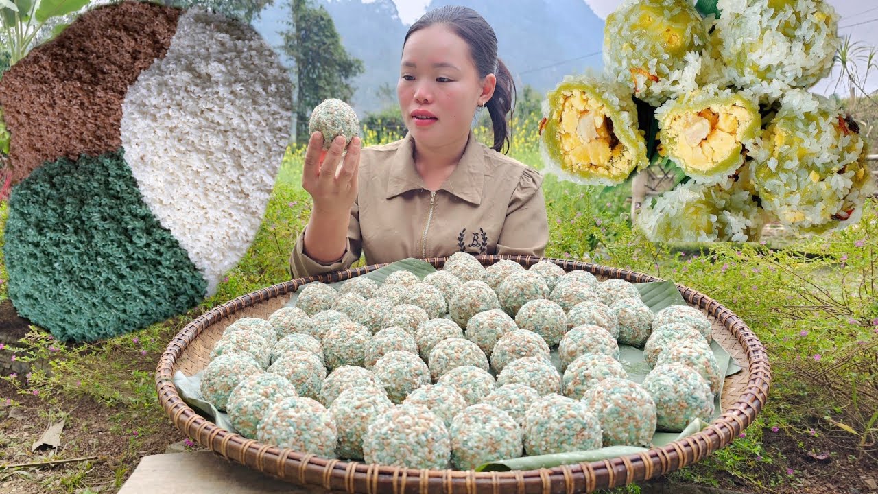 "How to Cook Sticky Rice and Make Hot Banh Khuc to Sell at the Market | Trieu Mai Huong".