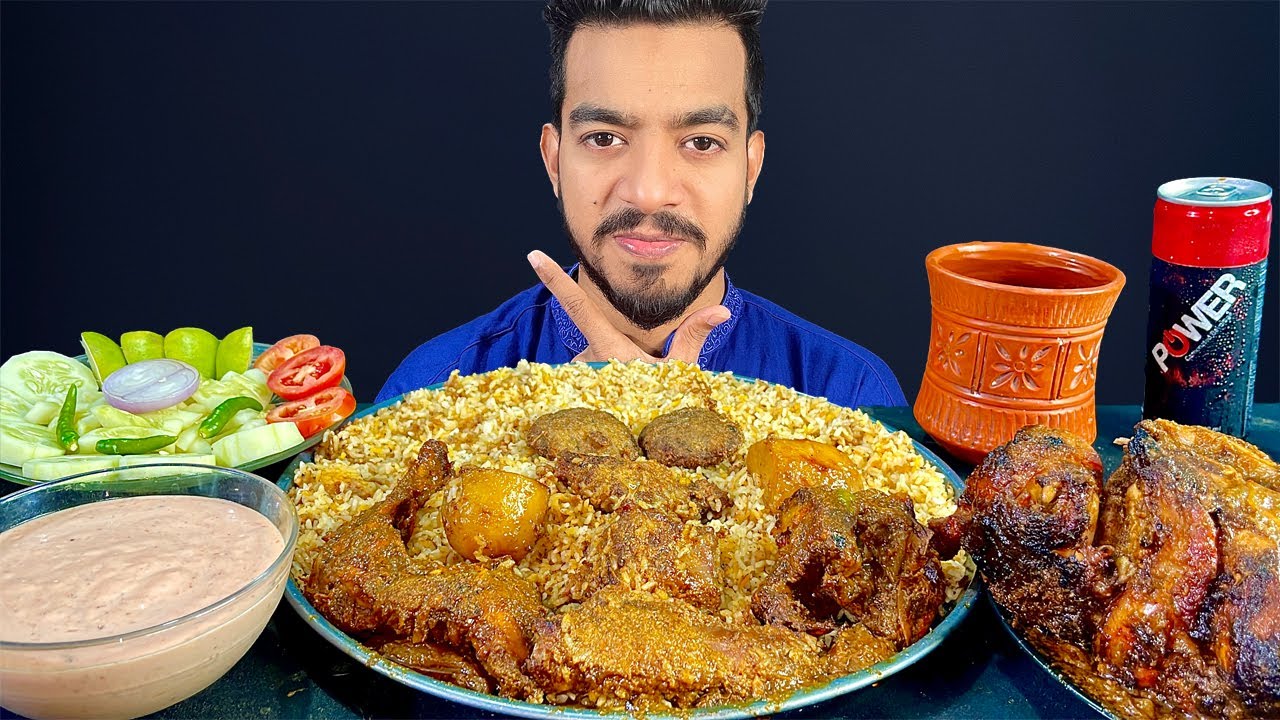 ASMR EATING CHICKEN BIRYANI,MUTTON BIRYANI AND WHOLE GRILLED CHICKEN EATING SHOW | ASMR MUKBANG