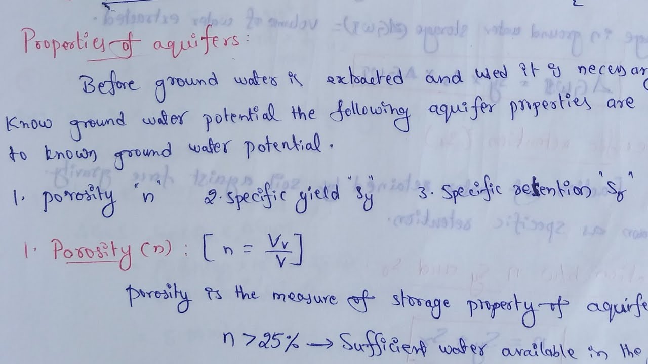Properties of aquifer | Porosity | Specific yield | Specific retention