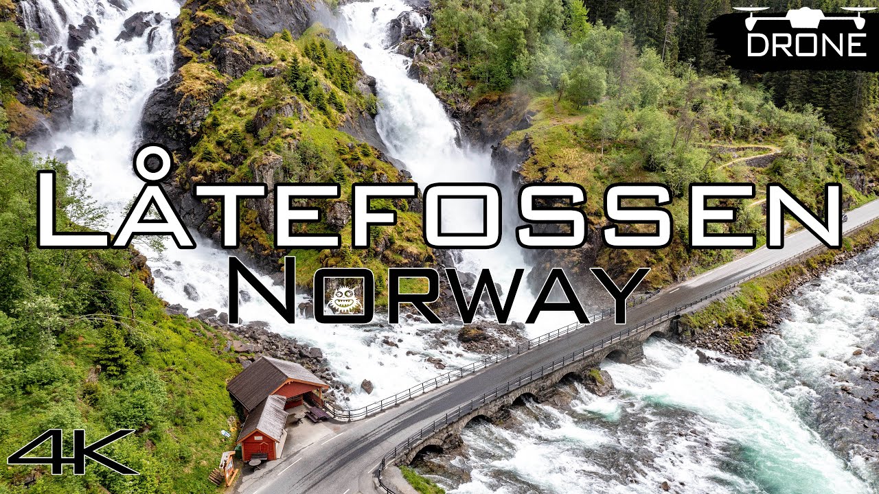 Låtefossen Waterfall - Cinematic Drone Video, Norway, 4k