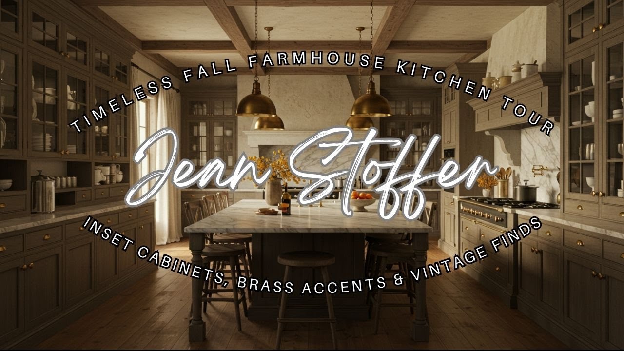 Jean Stoffer Timeless Fall Farmhouse Kitchen Tour: Inset Cabinets, Brass Accents & Vintage Finds
