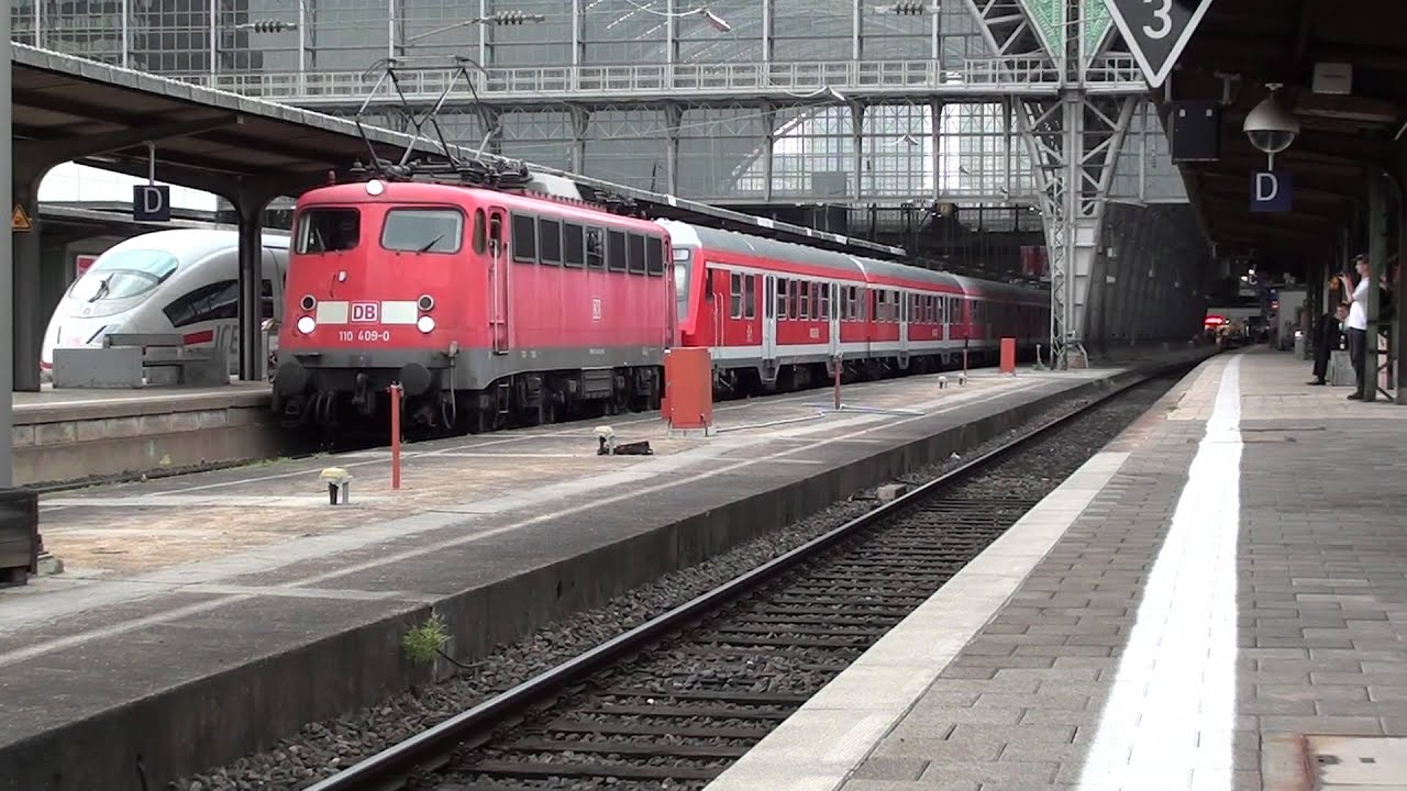Abfahrt der Baureihe DB 110 409-0 mit Silberlingen - Frankfurt (am Main) Hbf 15 August 2012