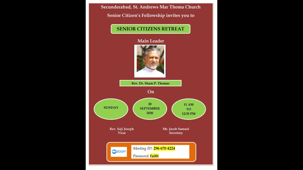 Secunderabad St. Andrews MTC Senior Citizens Retreat, Main Talk- Rev. Dr. Sham P. Thomas