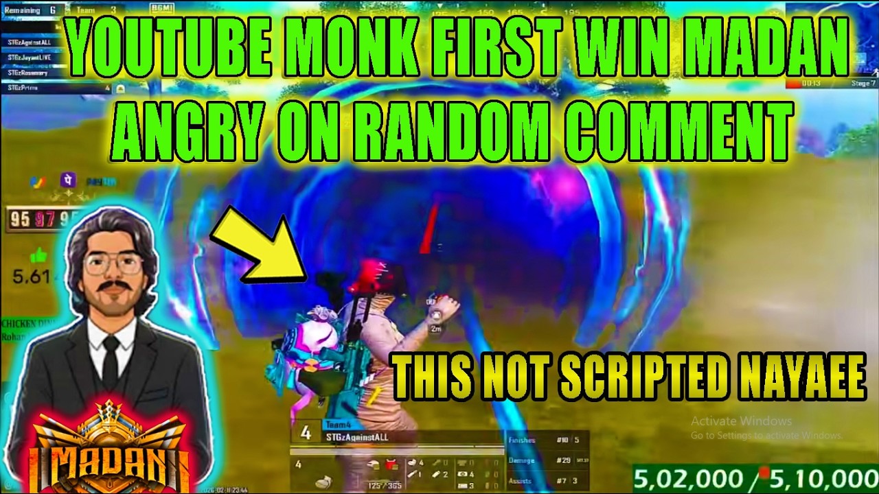 YOUTUBE MONK FIRST WIN MADAN ANGRY ON RANDOM COMMENT THIS NOT SCRIPTED NAYAEE #btswar #madanop