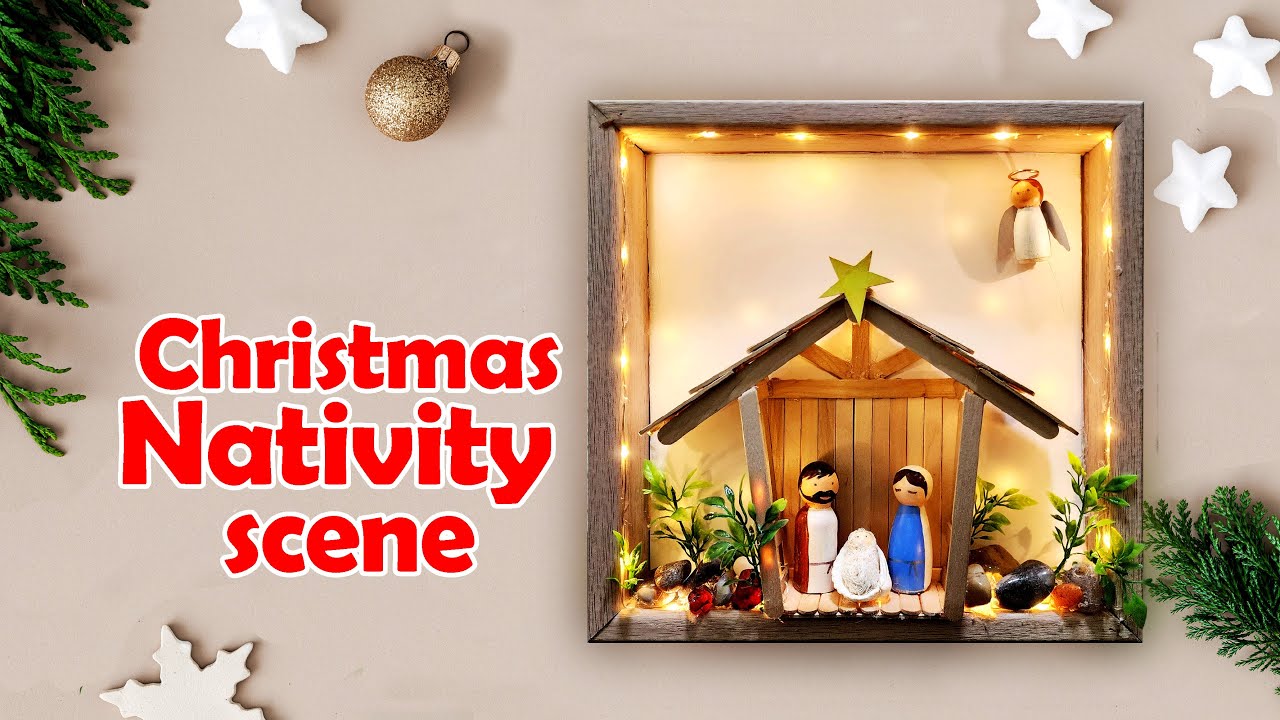 DIY Miniature Christmas Nativity Scene | How to make Christmas Crib | Wooden Peg Dolls Crafts