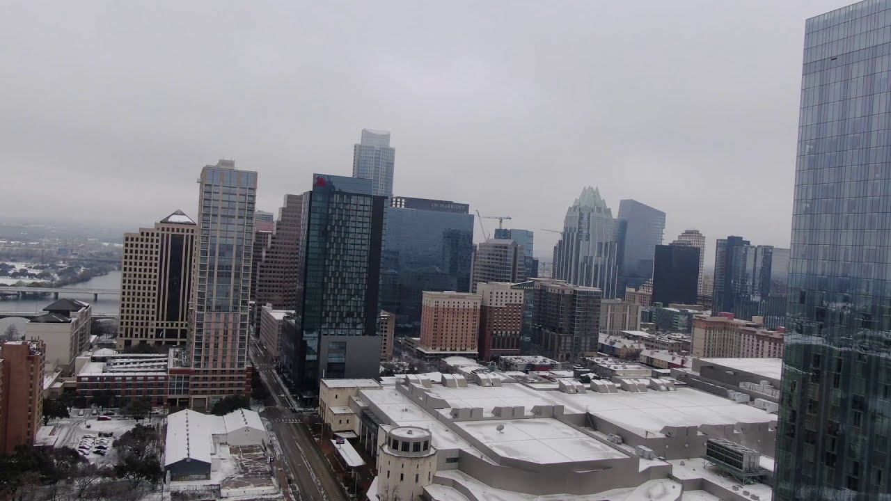 ICE IN TEXAS! Drone footage of very rare ice storm in Austin Texas. Rainey Street and I-35. 2/17/21