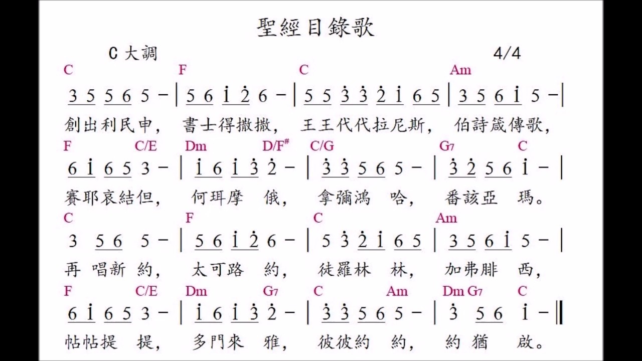 聖經目錄歌(Names of the books in the Bible in Chinese)