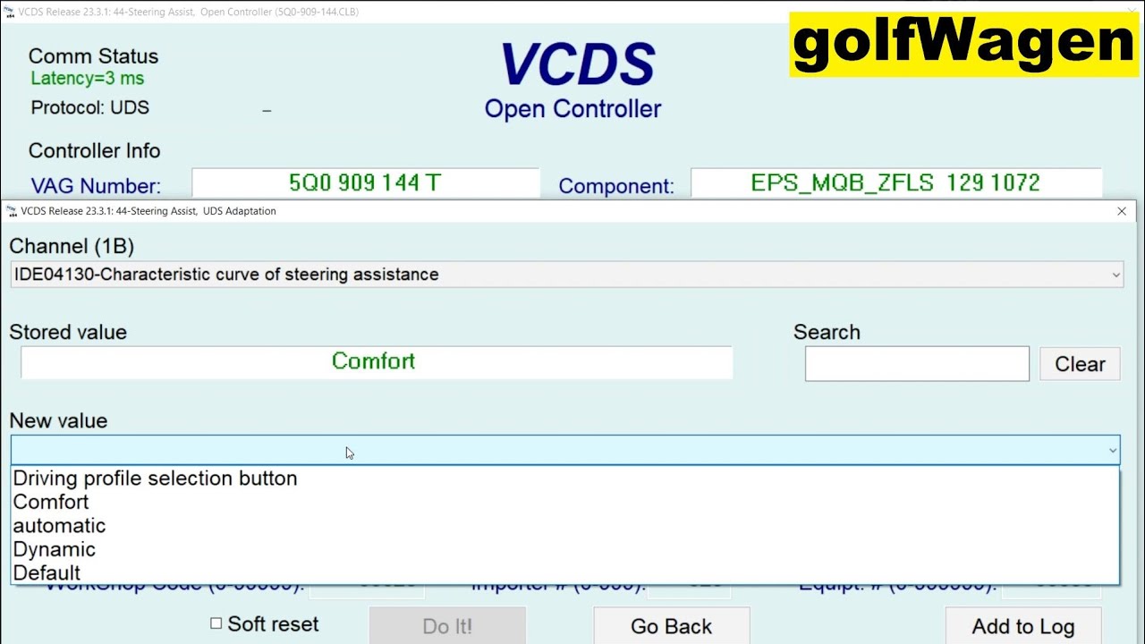 VCDS steering assistance COMFORT DYNAMIC coding