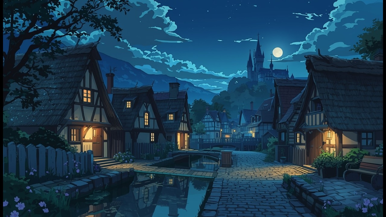 Fantasy Night in a Quiet Village 🌙 Calm / Sleep Background Music