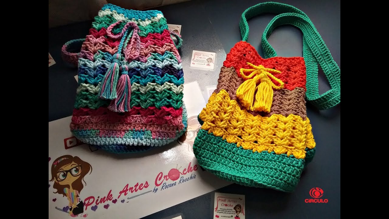 👊# [Versão Destro]Bolsinha Multicolorida de crochê - Pink Artes Croche by Rosana Recchia