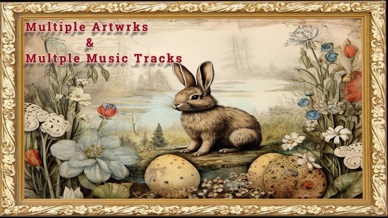 Framed TV Art  vintage easter rabbit with Music