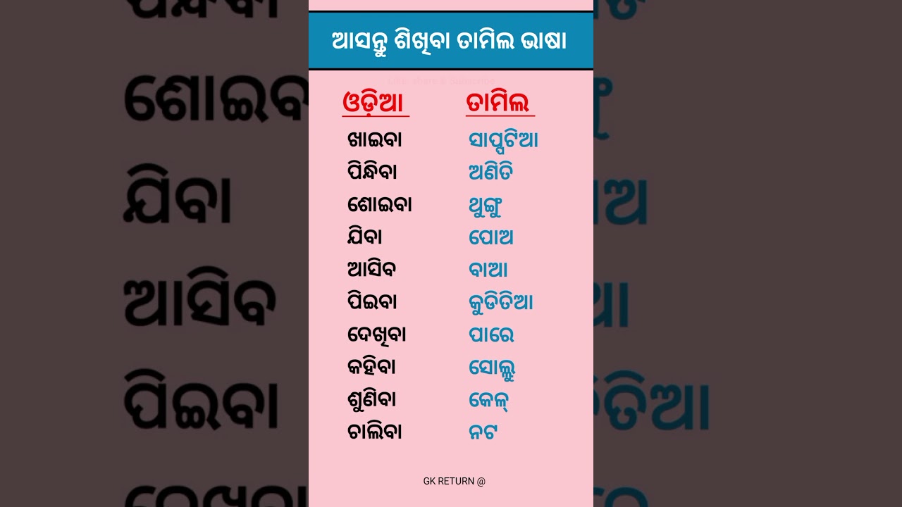 Odia to Tamil Words #shorts #viralshorts #trendingshorts #youtubeshorts