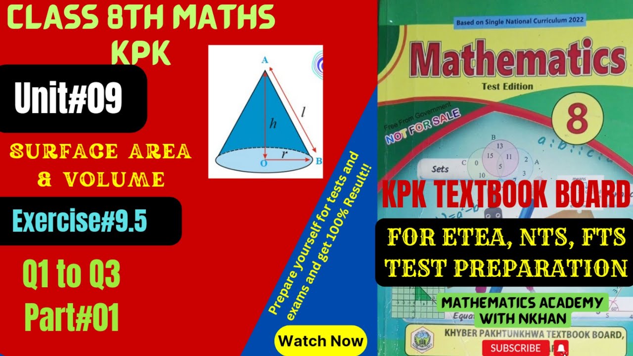 Class 8th Maths exercise 9.5|Surface Area and volume| Unit 9 kpk part1 by Nkhan