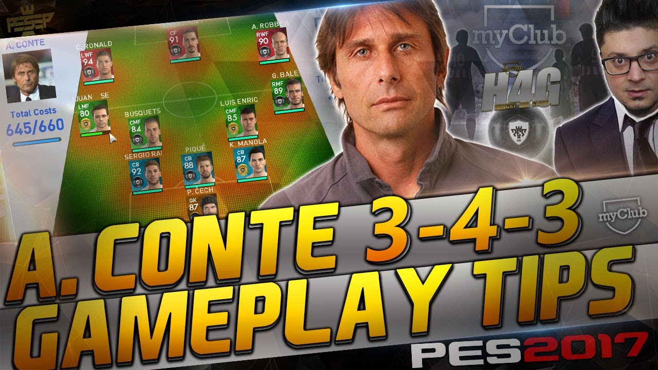 PES 2017 myClub Tactics, Formation, Gameplay, Tips - 3-4-3 A. Conte #33