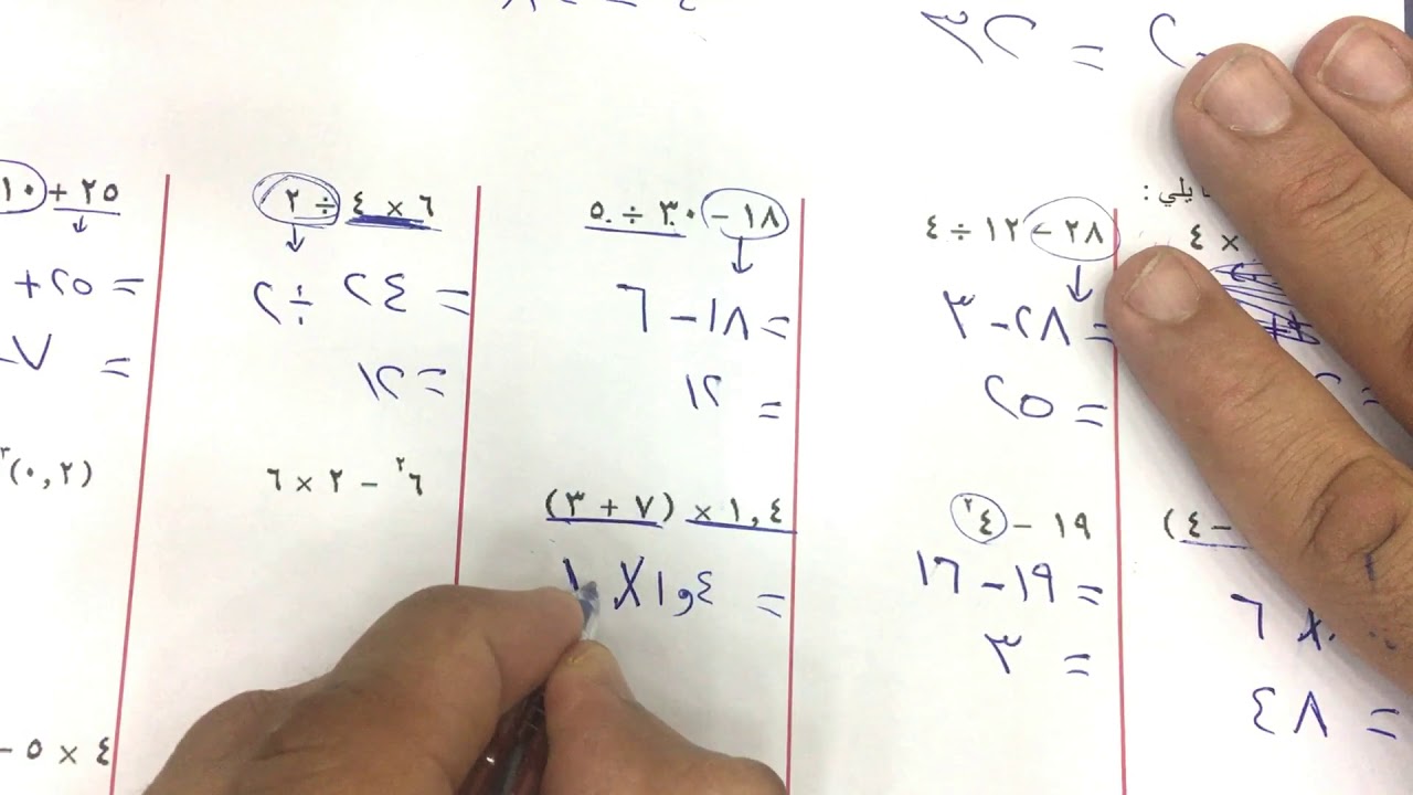 الصف السابع الفصل الأول : بند ( ٢ - ٨ ) ترتيب العمليات