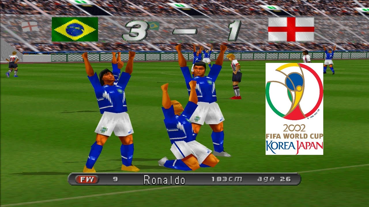 WE 2002: World Cup Korea-Japan '02 (Quarter-finals) - England vs Brazil (PS1 gameplay)