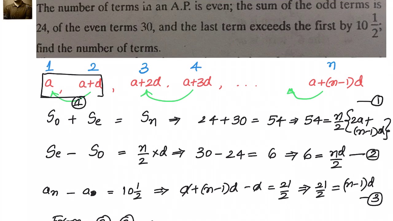 A.P: HOTS - Given sum of odd, even terms and diff between last and first terms, Find the numbers.