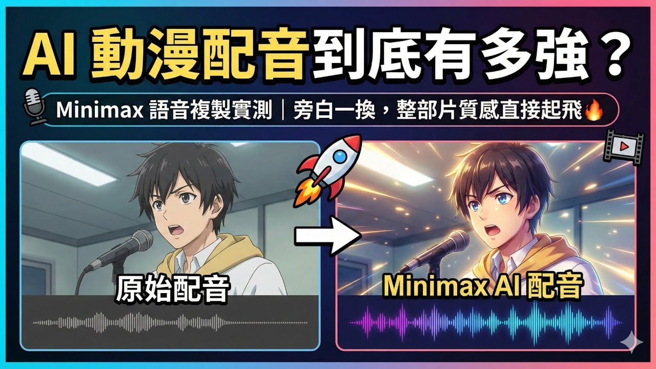 AI & Minimax & 專業工具「AI 动漫配音到底有多强？Minimax 语音克隆实测｜旁白一换，整部片质感直接起飛🔥」