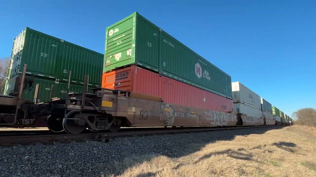Intermodal Trains Pass in Bell City, Missouri 