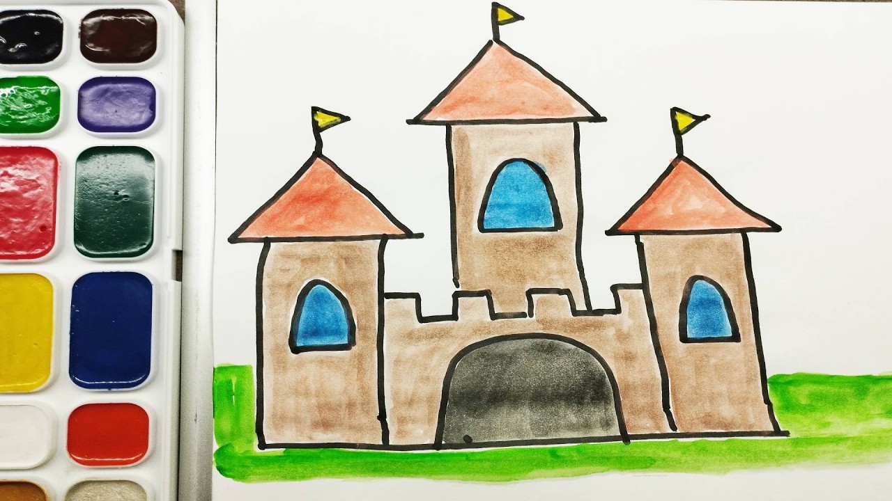 Castle drawing for kids step by step