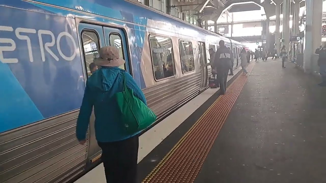 Metro train ride 3 stops from southern Cross to Footscray station West Melbourne