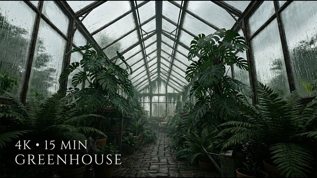 Stormy Greenhouse Ambience🌿 | Relaxing Rain Sounds and Thunder [4K]