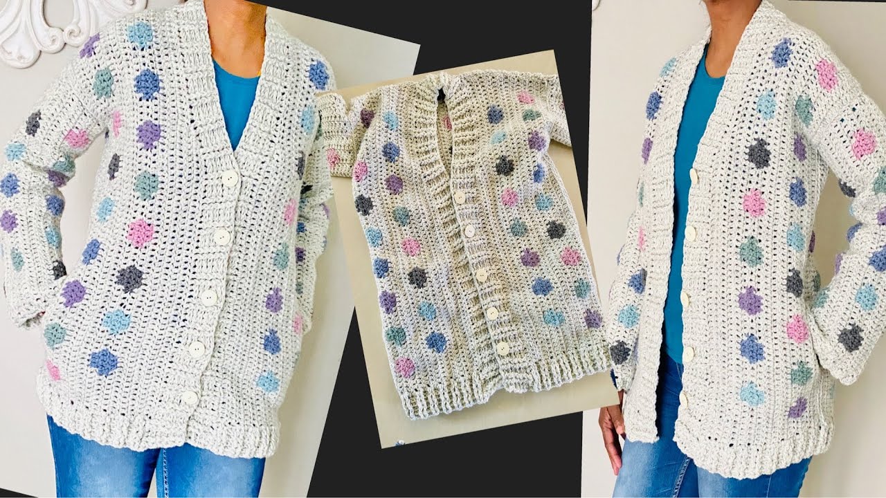 Crochet Cardigan “Polka Dot” tutorial for sizes from 2 years to Adult 5XL