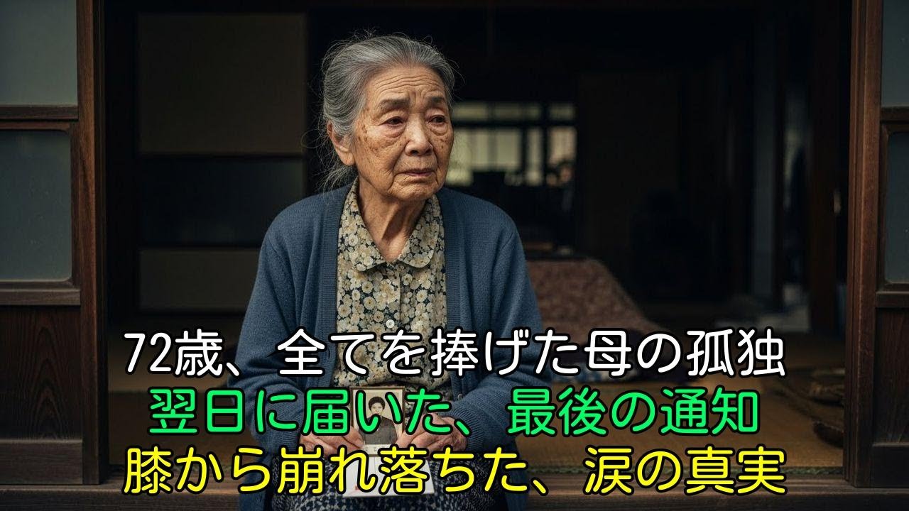 【涙腺崩壊】「家を置いて出て行け」と息子夫婦に捨てられた72歳の母。翌日届いた”最後の通知”に、二人は膝から崩れ落ちた。