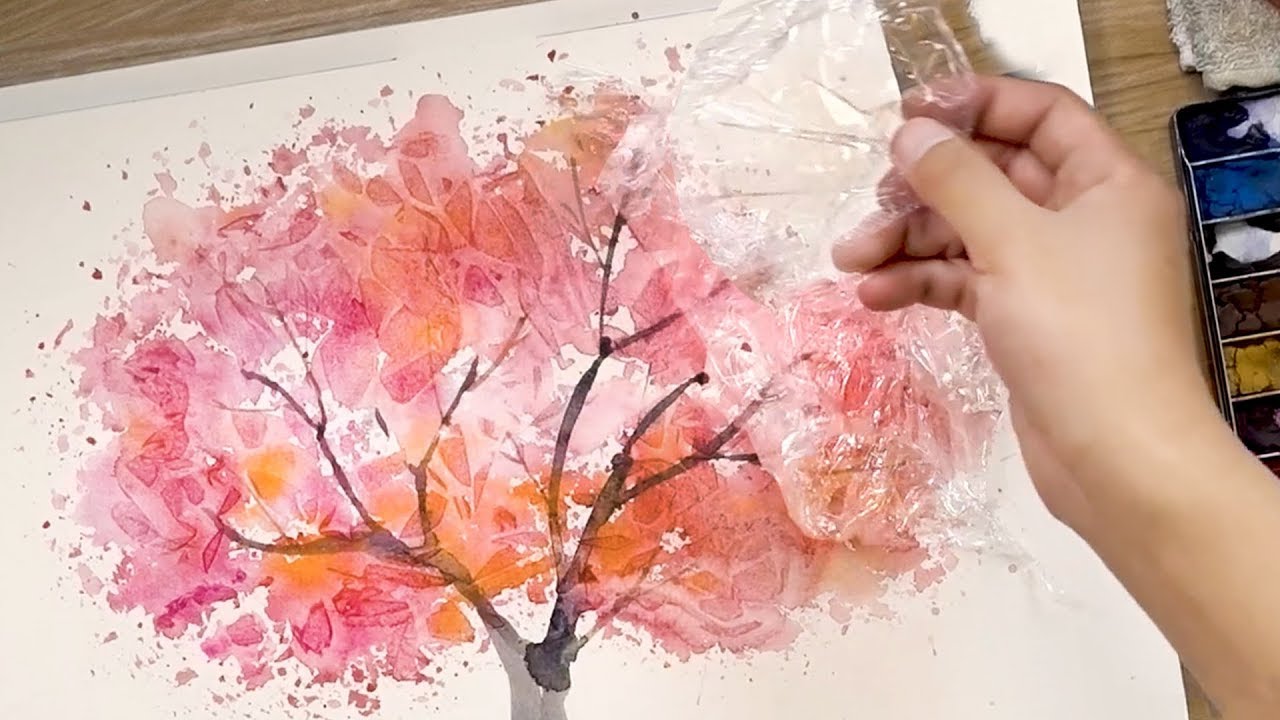 Как рисовать акварелью, используя кулинарную бумагу и пленку
