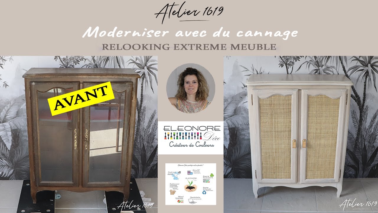 RELOOKING EXTREME MEUBLE - meuble en bois blanchi avec cannage